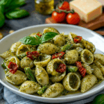 Pesto Pasta with Sun Dried Tomatoes and Roasted Asparagus