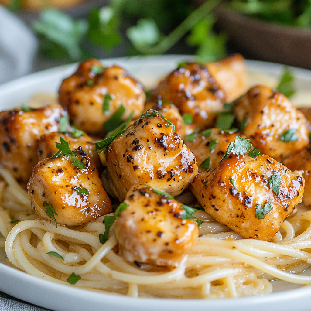 Delicious Garlic Butter Chicken Bites Pasta Recipe
