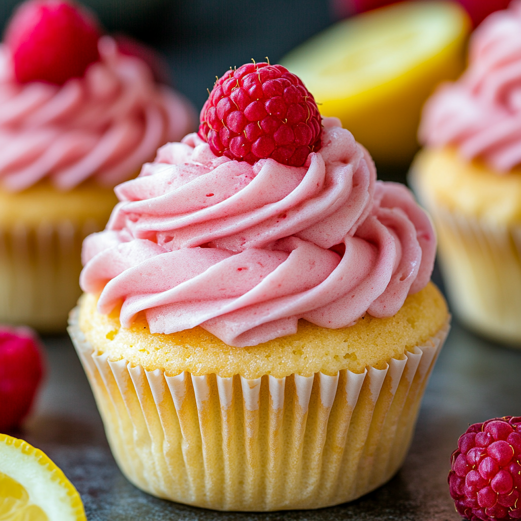Lemon Cupcakes with Raspberry Buttercream Frosting