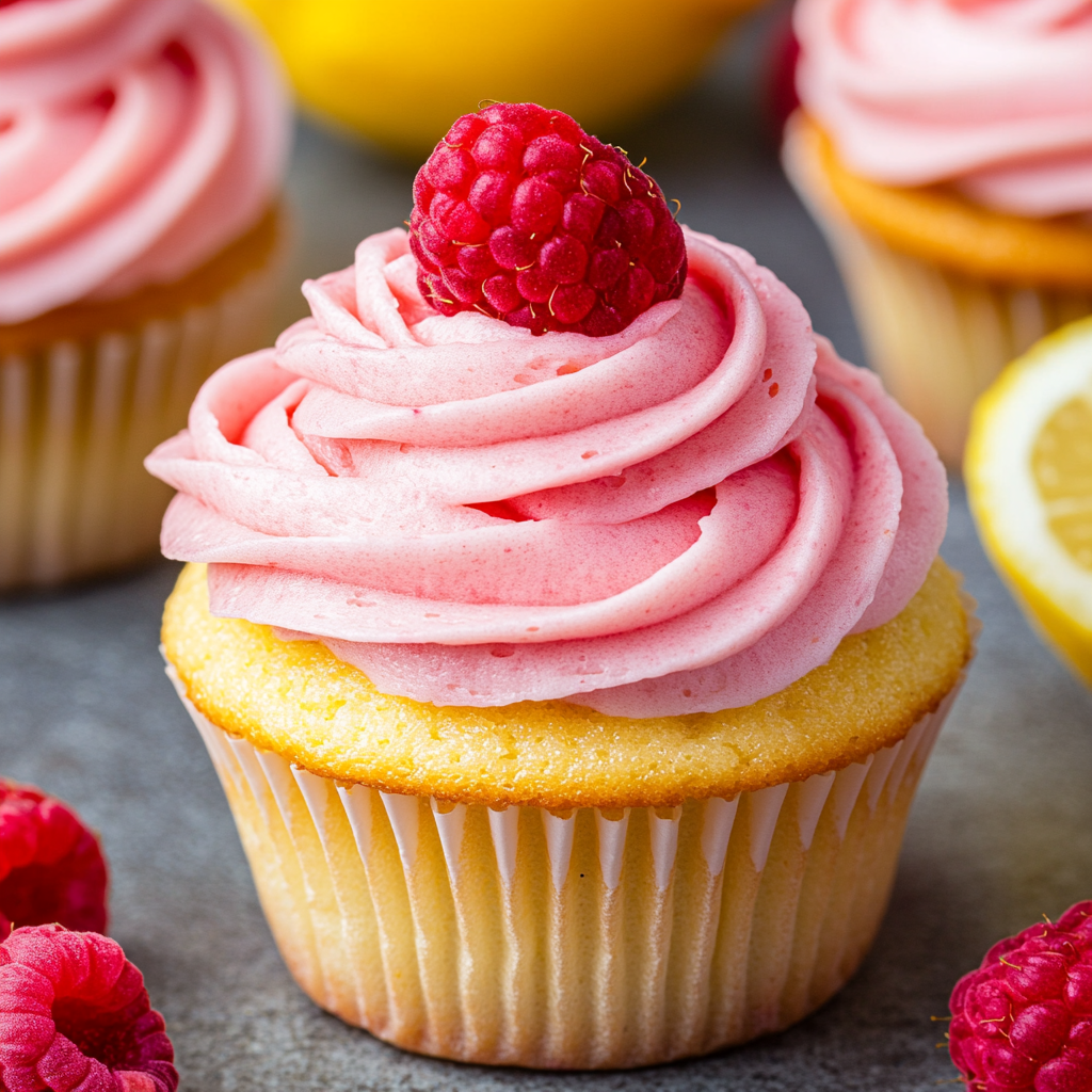 Lemon Cupcakes with Raspberry Buttercream Frosting