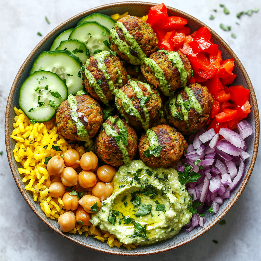 Sheet Pan Kofta Meatballs with Veggies and Green Tahini Sauce