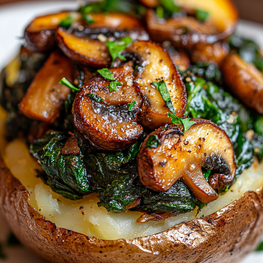 Stuffed Sweet Potatoes with Spinach, Mushroom, and Feta