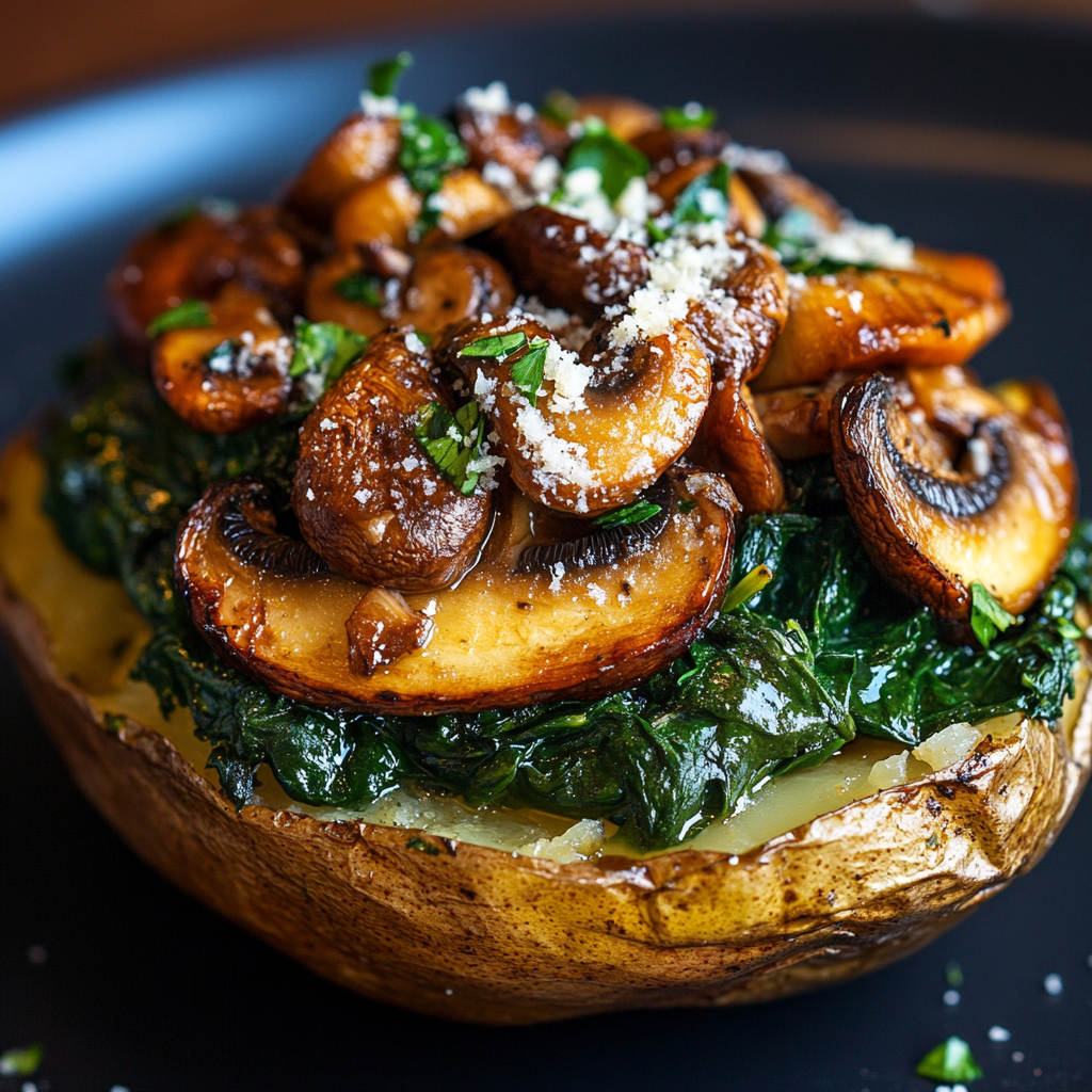 Stuffed Sweet Potatoes with Spinach, Mushroom, and Feta