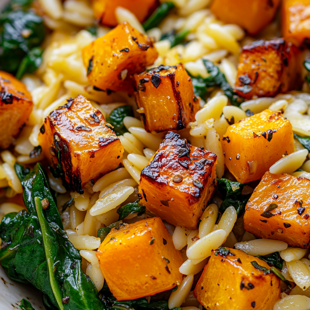 Orzo with Roasted Butternut Squash and Spinach