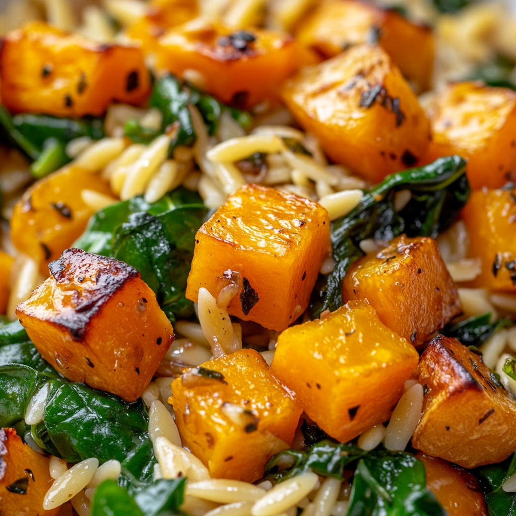 Orzo with Roasted Butternut Squash and Spinach