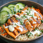 Honey Harissa Salmon Quinoa Bowls