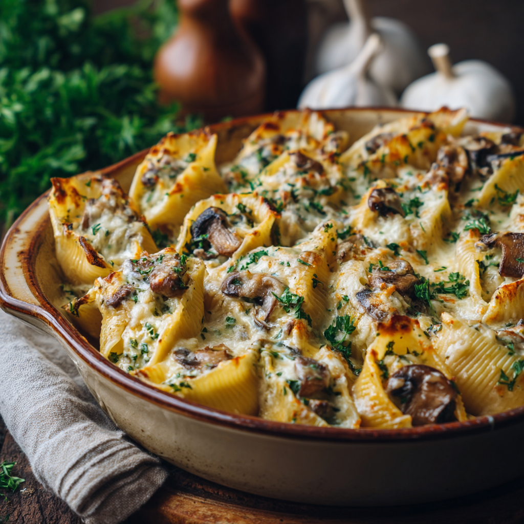 Creamy Garlic Mushroom Stuffed Shells