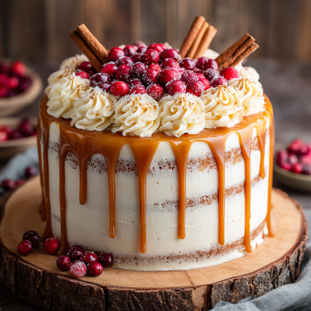 Gingerbread Cake with Cinnamon Cream Cheese Frosting and Caramel Drizzle