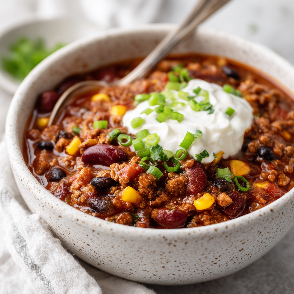 High Protein Chili {Kid-friendly, Slow Cooker}