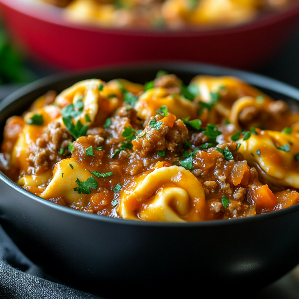 Cheesy Beef Enchilada Tortellini Skillet