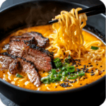 Spicy Korean Ramen with Grilled Beef & Creamy Sauce