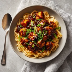 Spicy Sesame Zoodles with Crispy Tofu Recipe