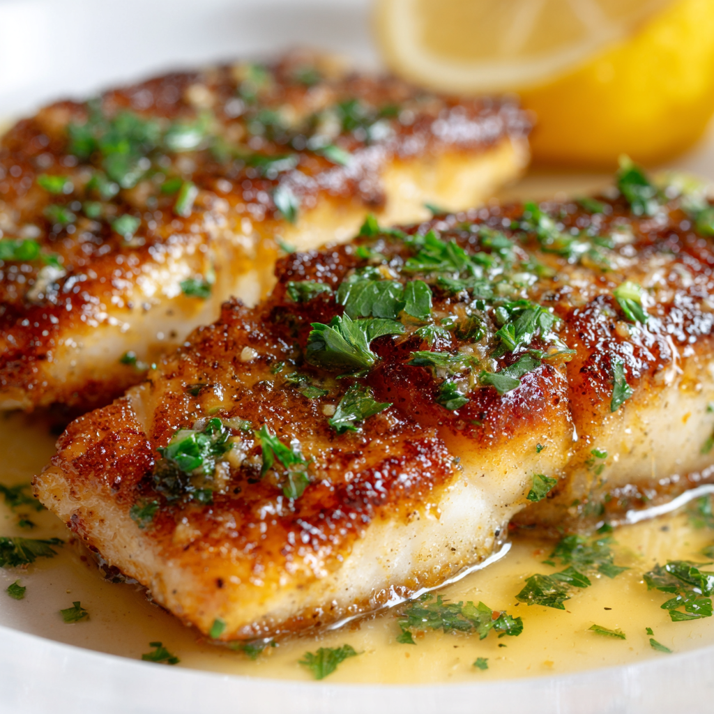 Crispy Pan Fried Tilapia with Garlic Lemon Butter Sauce