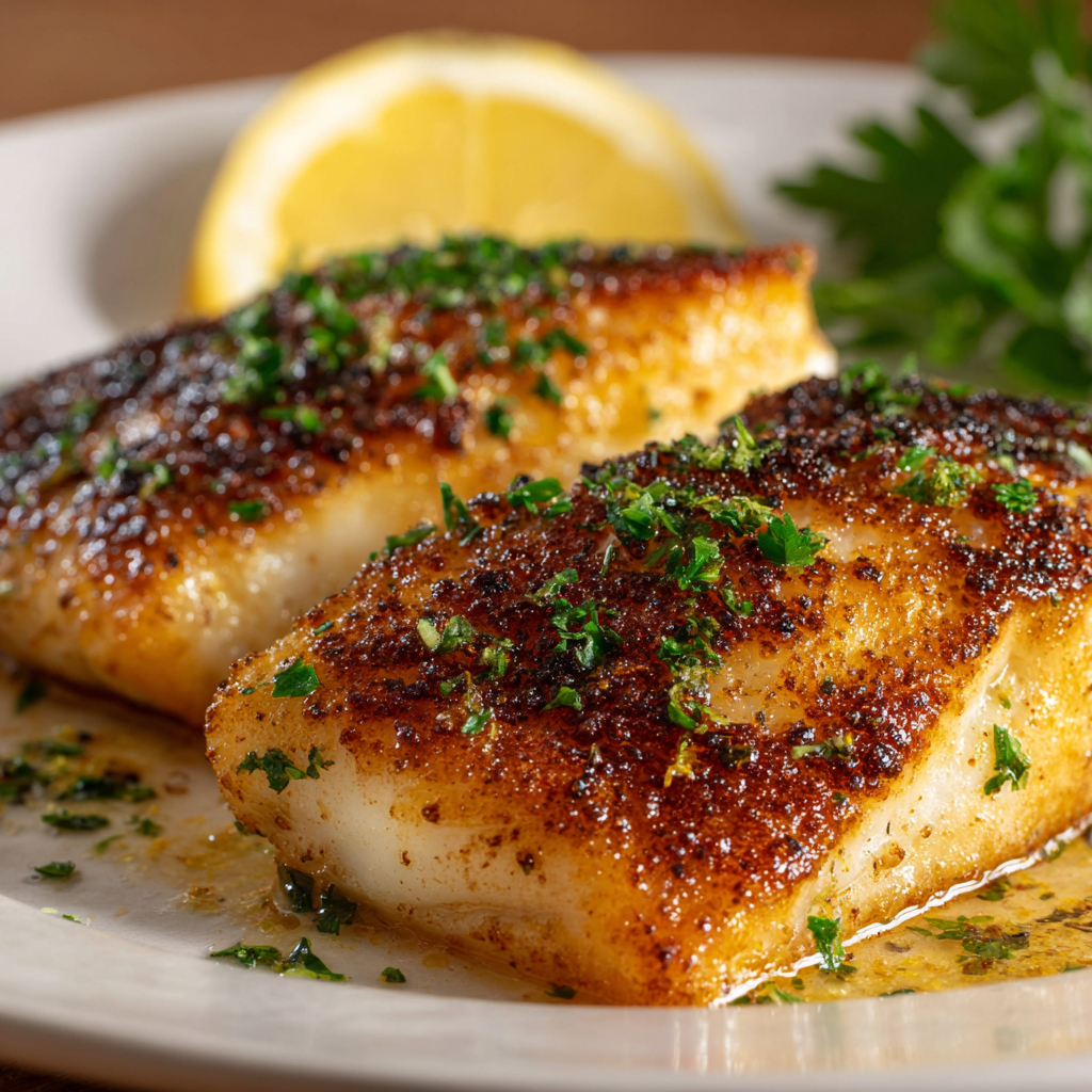 Crispy Pan Fried Tilapia with Garlic Lemon Butter Sauce