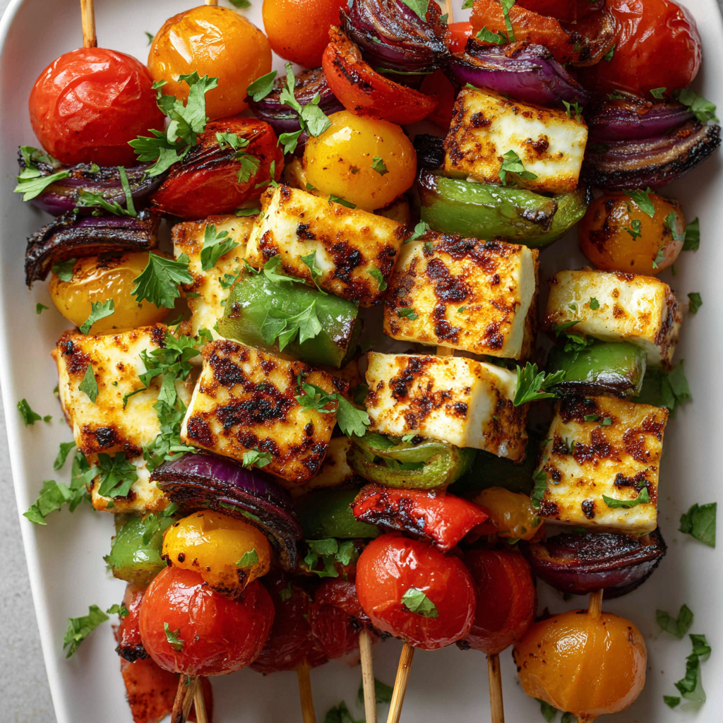 Grilled Halloumi and Vegetable Skewers