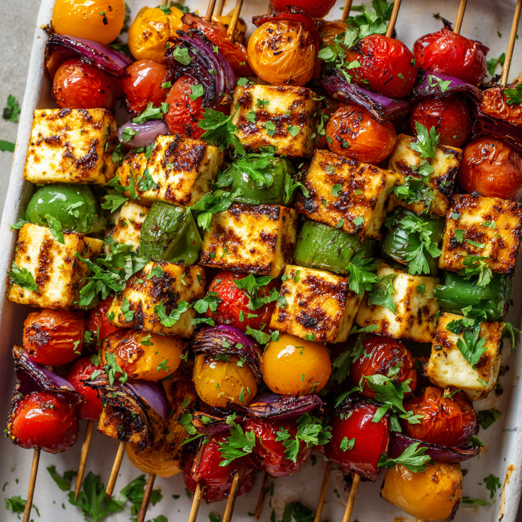 Grilled Halloumi and Vegetable Skewers
