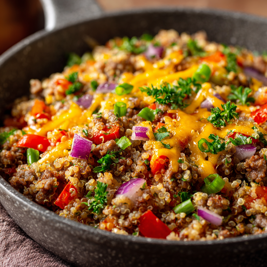 Easy Ground Beef Quinoa Skillet