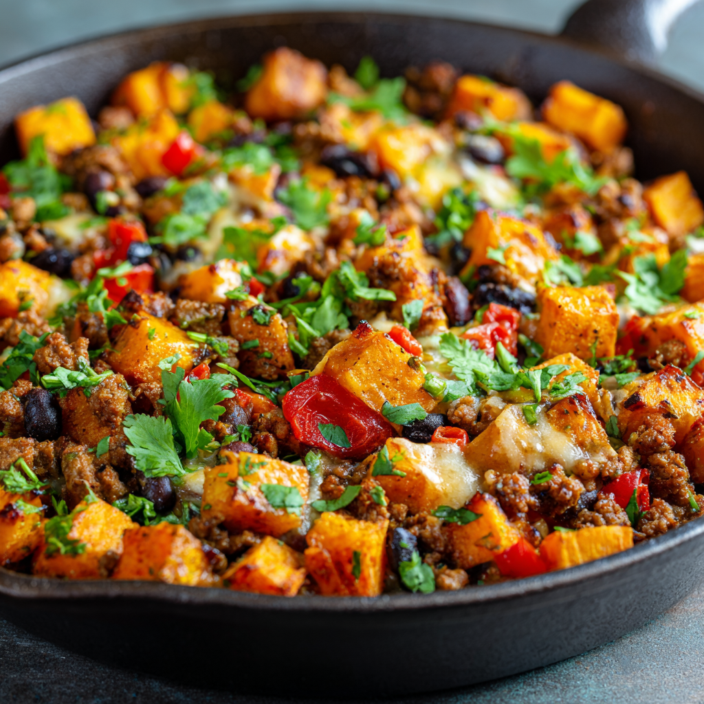 Tex-Mex Sweet Potato Hash with Ground Beef