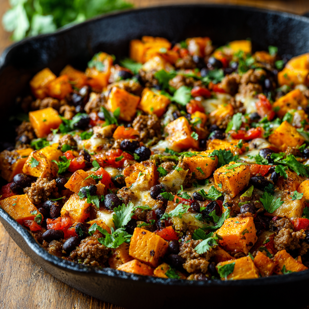Tex-Mex Sweet Potato Hash with Ground Beef