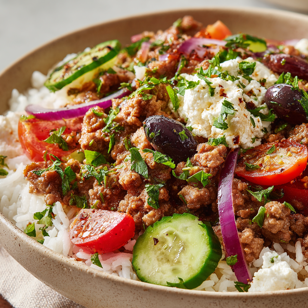 Healthy Greek Ground Turkey Rice Bowl