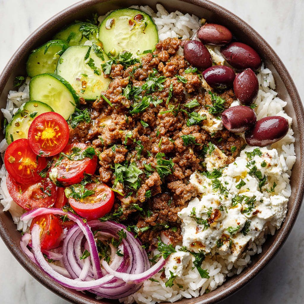 Healthy Greek Ground Turkey Rice Bowl