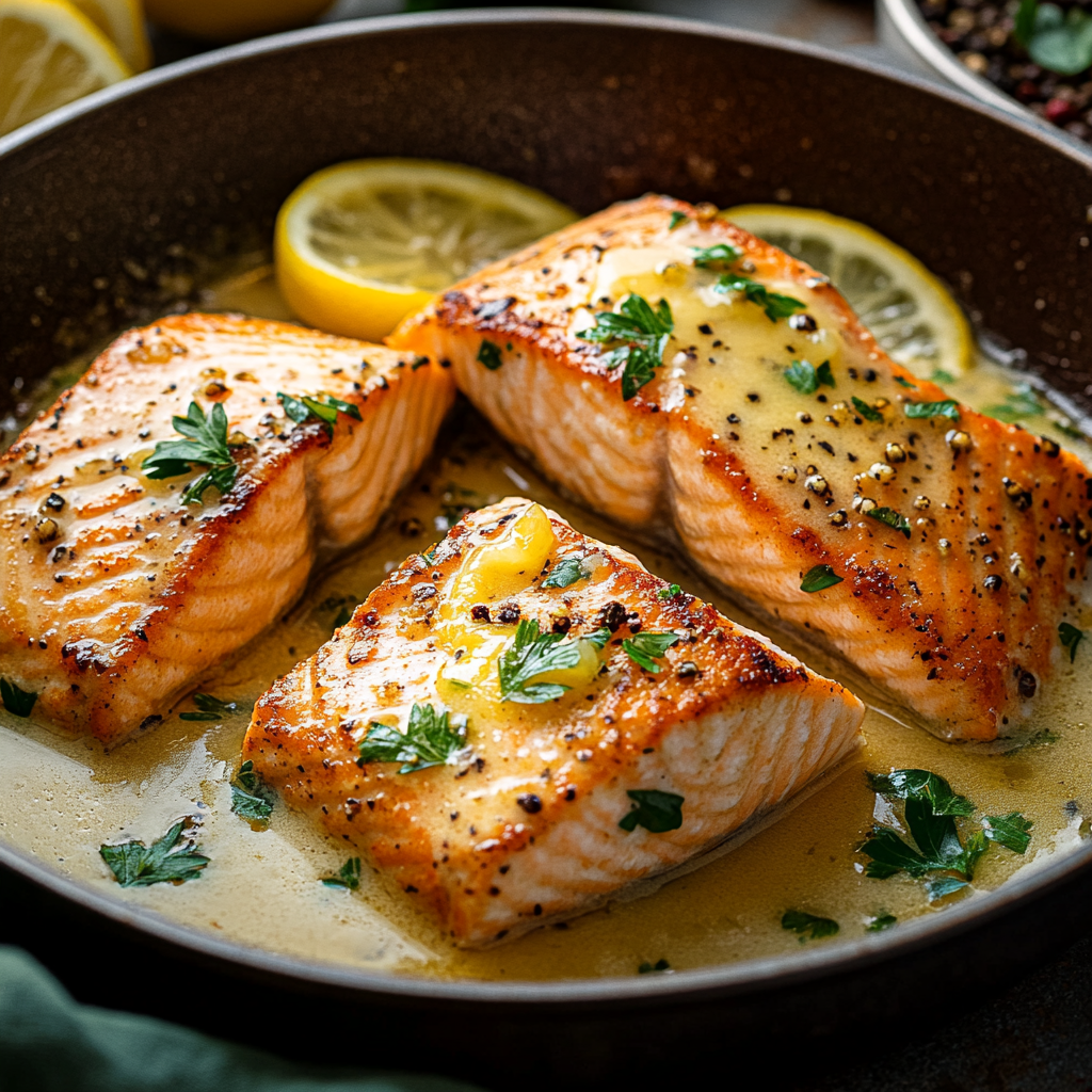 Baked Salmon with Lemon Butter Cream Sauce