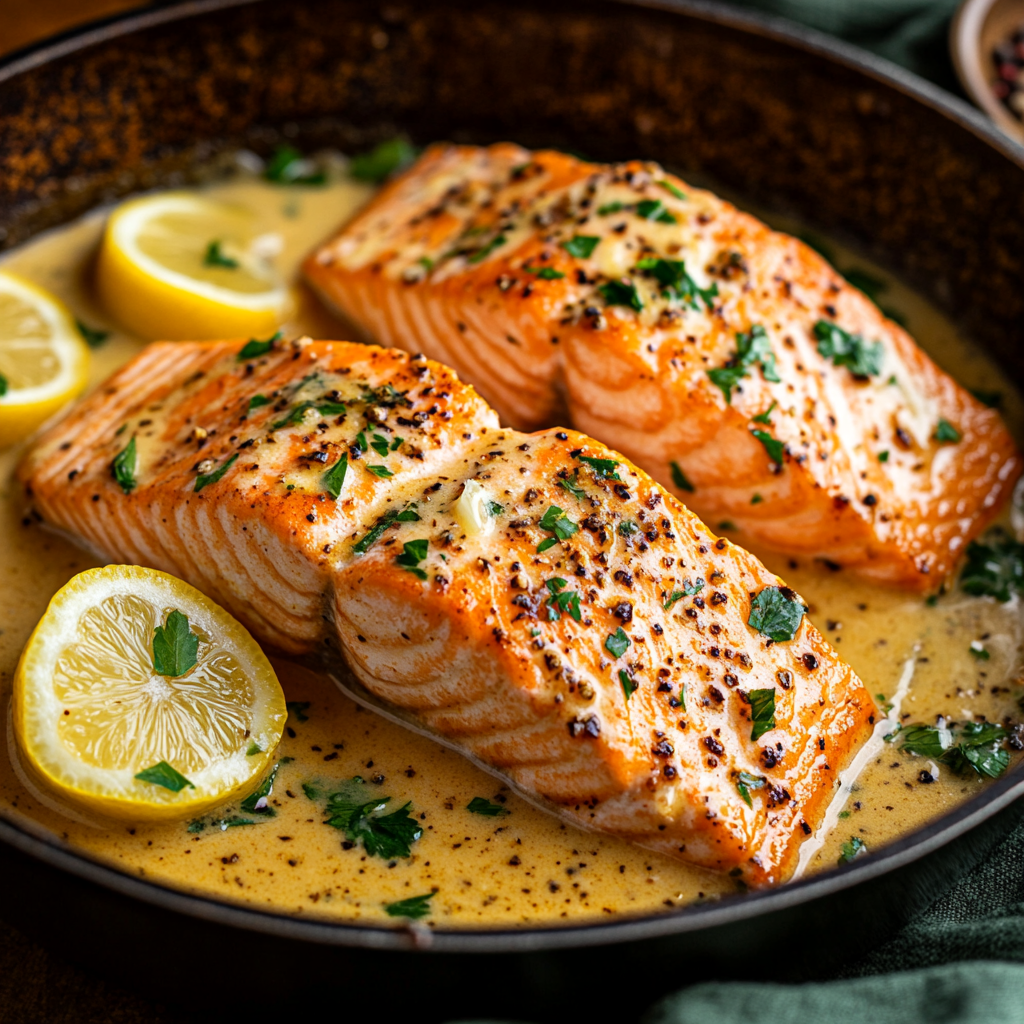 Baked Salmon with Lemon Butter Cream Sauce