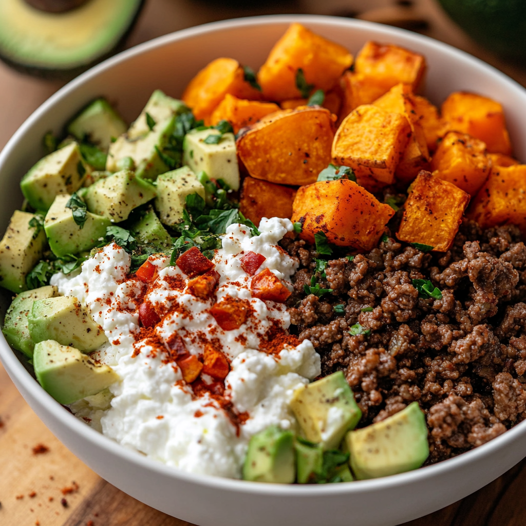 Cottage Cheese Ground Beef & Hot Honey Bowls