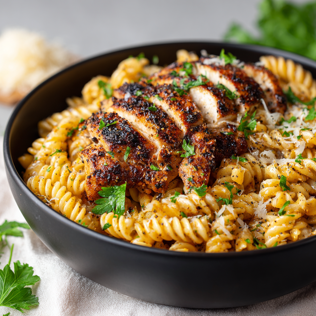 Creamy Garlic Butter Chicken and Rotini in Parmesan Sauce