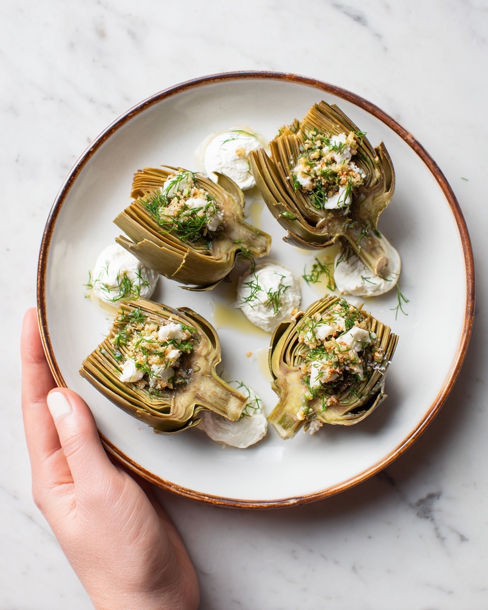 Artichokes on Whipped Ricotta with Herb Gremolata Recipe - Recipe Image