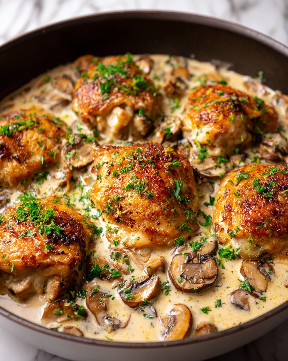 Chicken and Mushroom Skillet in a Creamy Asiago and Mustard Sauce Recipe - Recipe Image