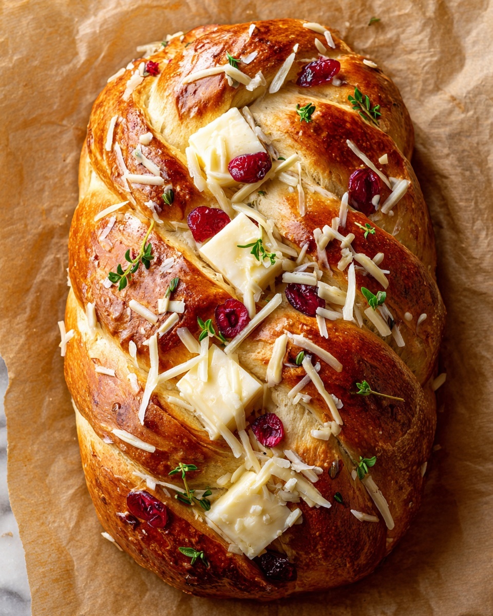 Garlic Herb Sourdough Bread Stuffed with Brie & Cranberry Recipe - Recipe Image