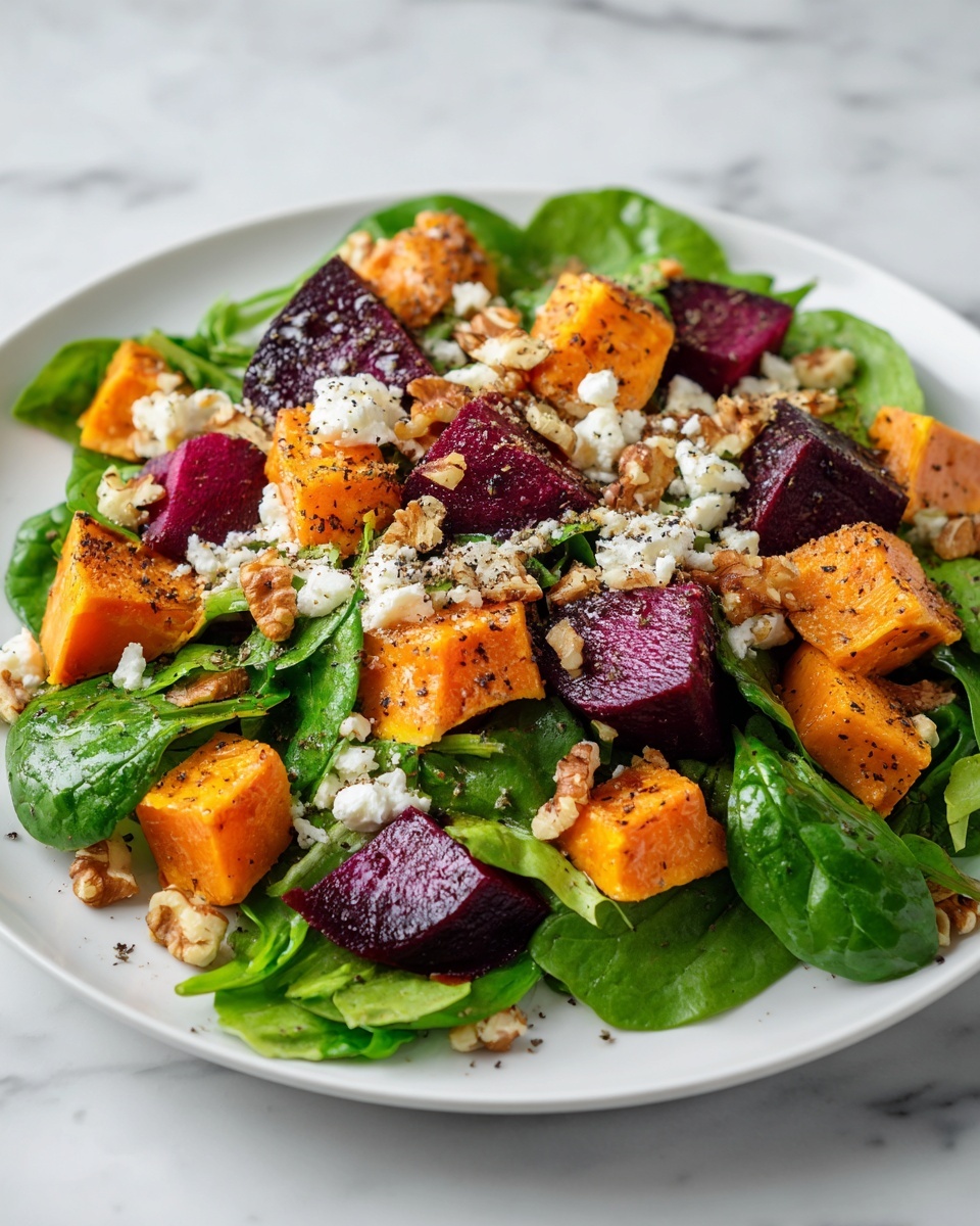 Creamy Roasted Beet Salad with Sweet Potato & Feta Recipe - Recipe Image