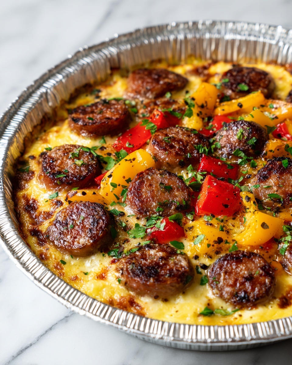 Foil Packet Cheesy Sausage and Peppers Recipe - Recipe Image