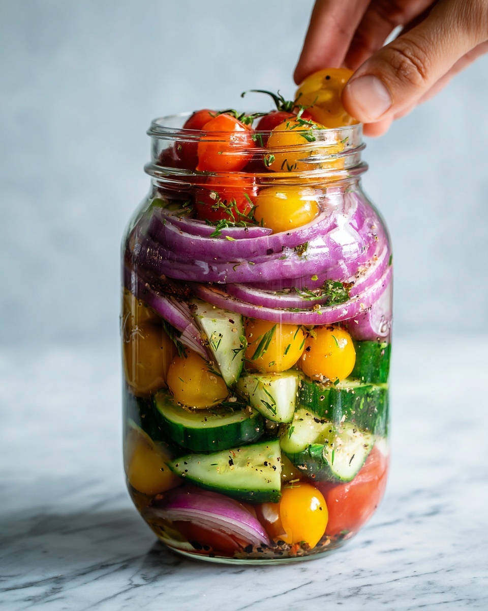Pickled Cherry Tomatoes, Red Onions, and Cucumbers Recipe - Recipe Image