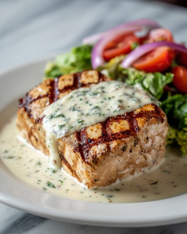 Tuna Steaks with Creamy Garlic Sauce & Salad Recipe