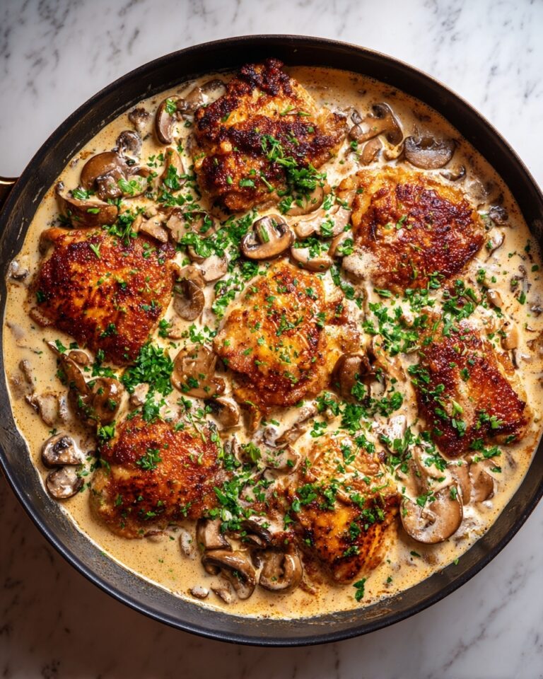 Chicken and Mushroom Skillet in a Creamy Asiago and Mustard Sauce Recipe