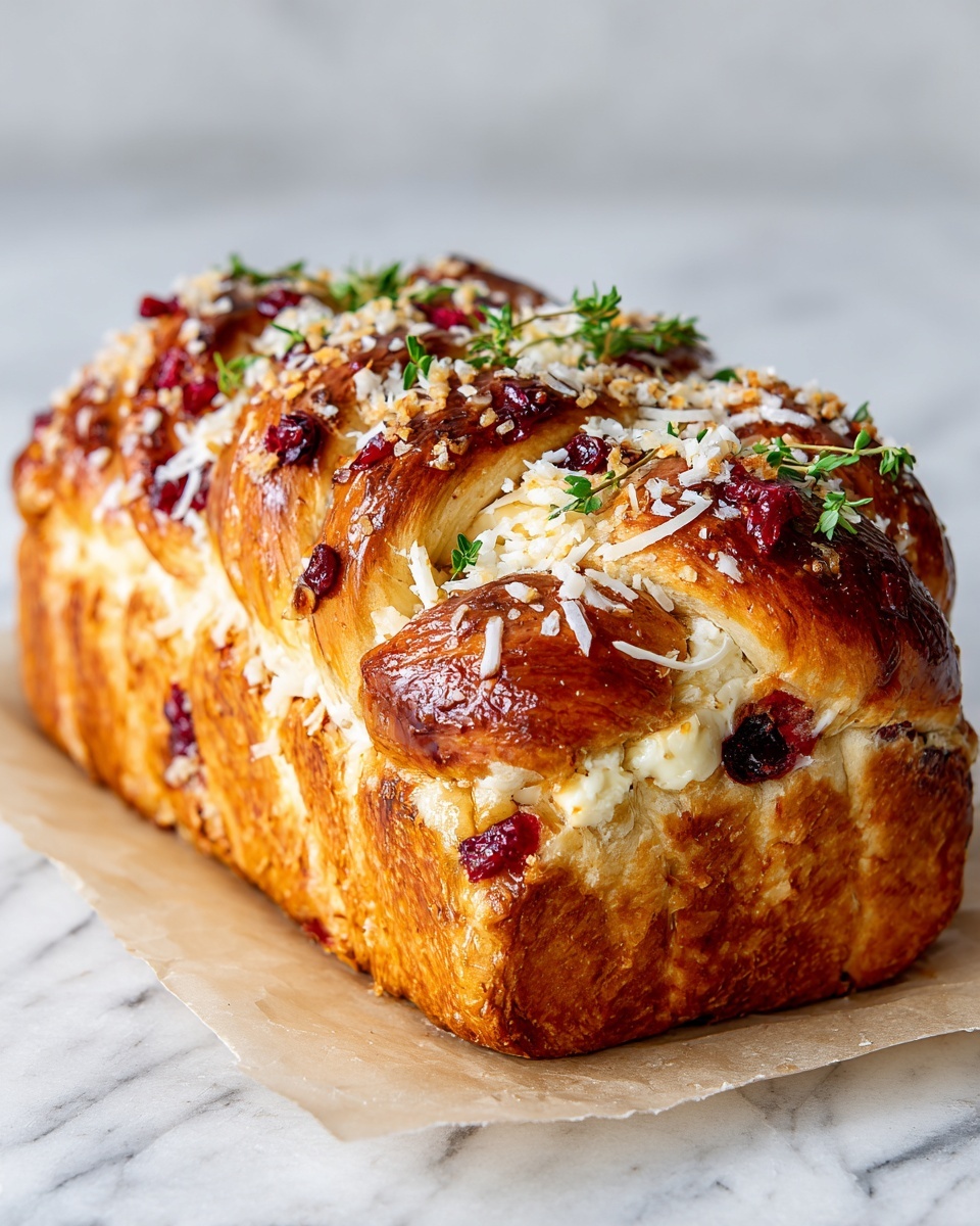 Garlic Herb Sourdough Bread Stuffed with Brie & Cranberry Recipe - Recipe Image
