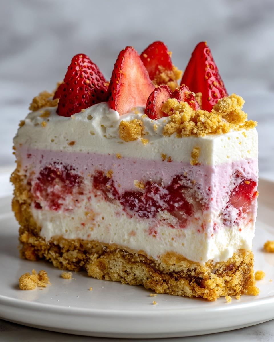 No-Bake Strawberry Crunch Cheesecake Recipe - Recipe Image