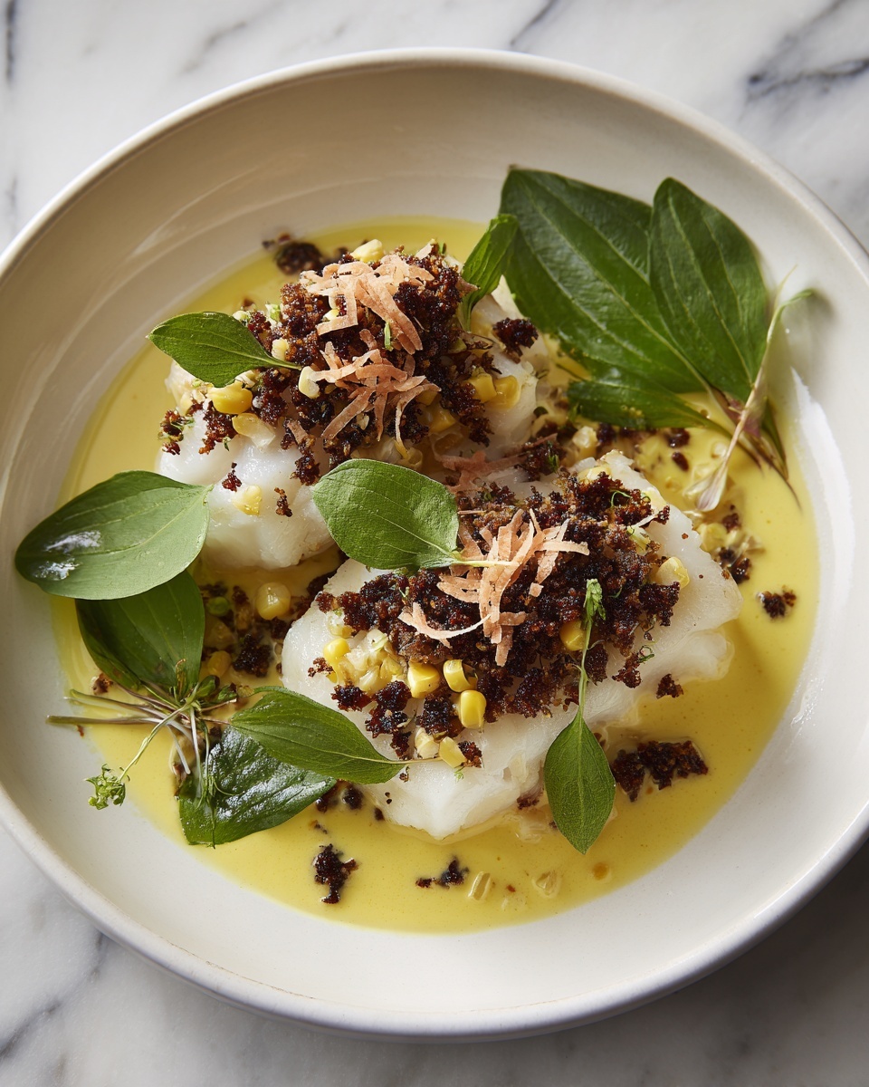 Herb-Crusted Sea Bass with Toasted Coconut and Tomato Dressing Recipe - Recipe Image