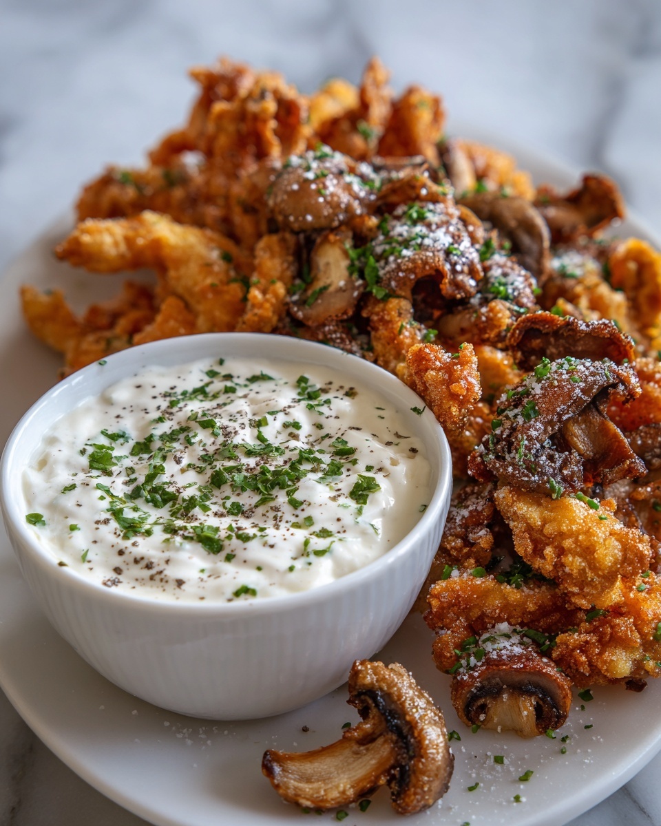 Fried Sliced Mushrooms with Ranch Dipping Sauce Recipe - Recipe Image