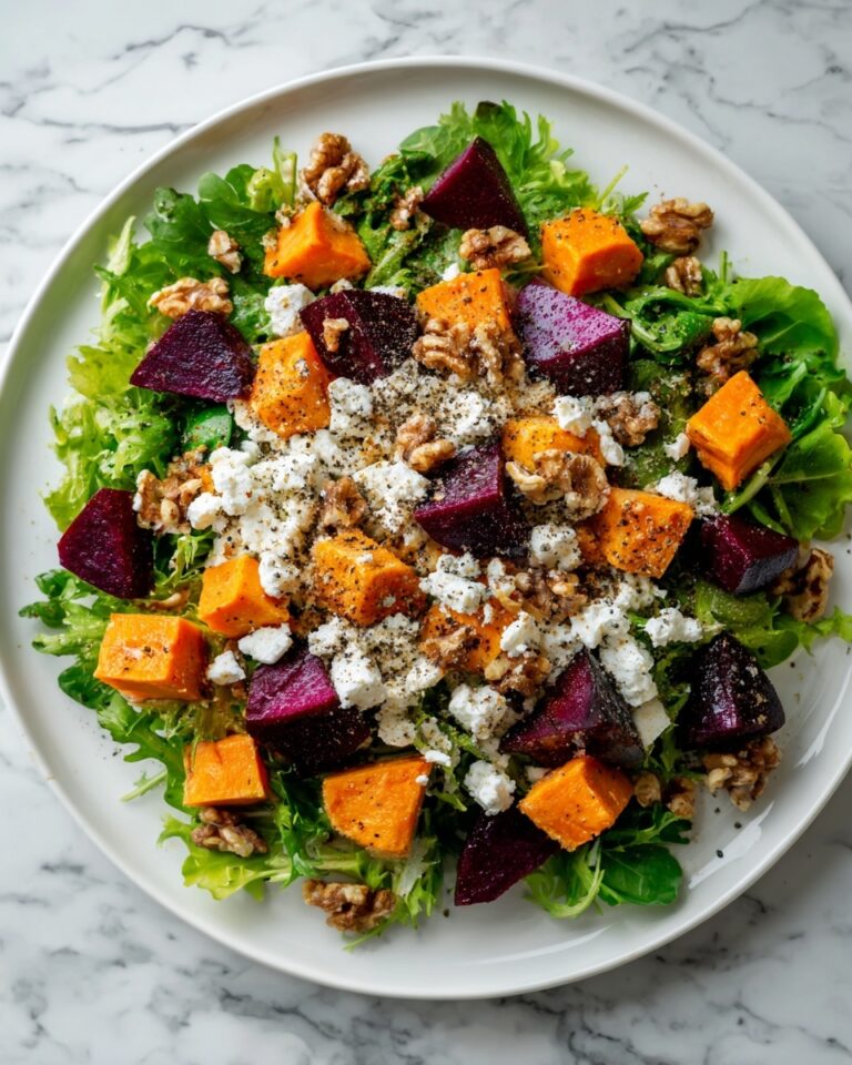 Creamy Roasted Beet Salad with Sweet Potato & Feta Recipe