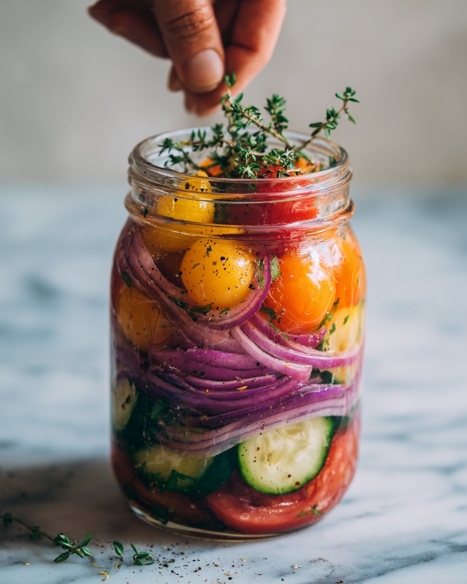 Pickled Cherry Tomatoes, Red Onions, and Cucumbers Recipe - Recipe Image
