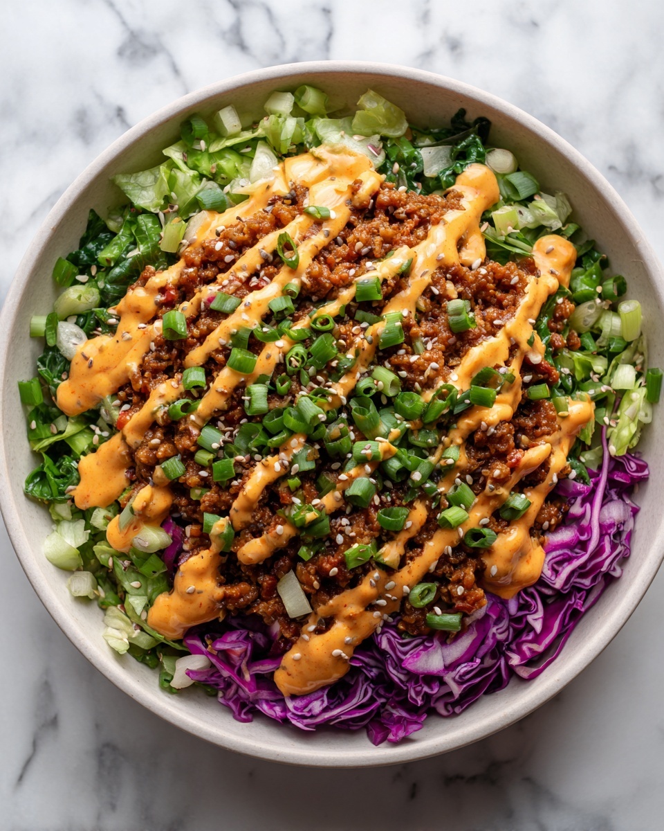 Asian-Inspired Egg Roll in a Bowl with Creamy Chili Sauce Recipe - Recipe Image