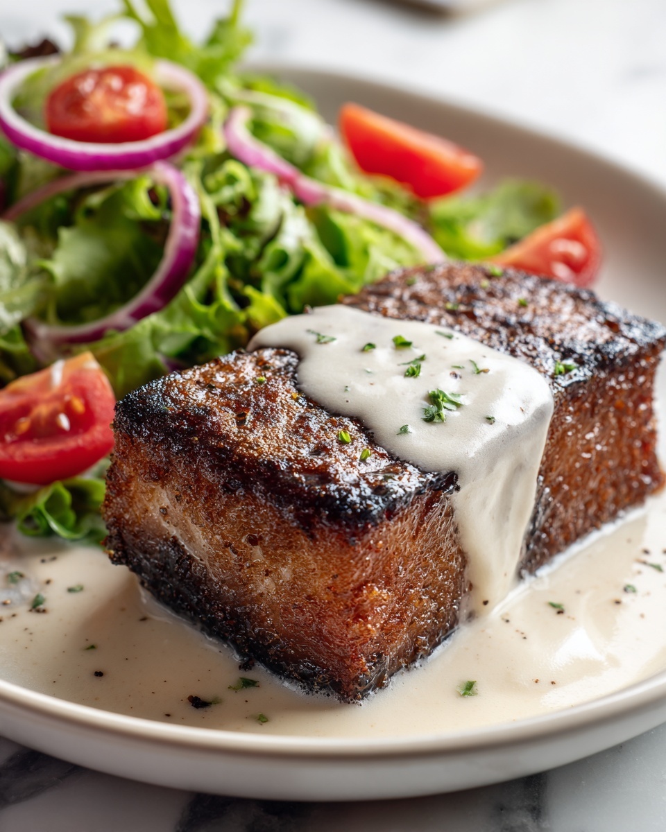 Tuna Steaks with Creamy Garlic Sauce & Salad Recipe - Recipe Image