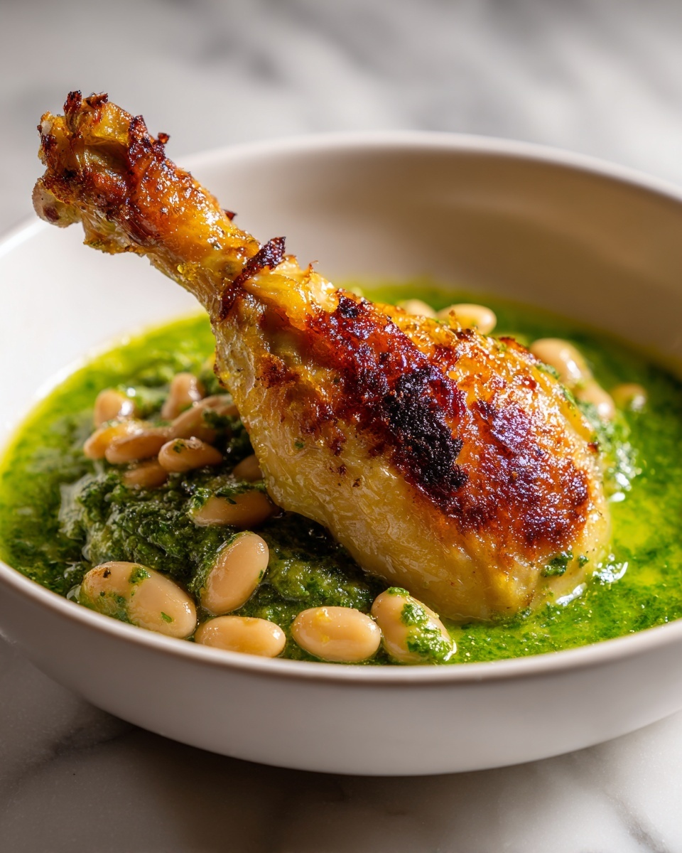 One-Pan Crispy Chicken with Cannellini Beans and Pistachio Pesto Recipe - Recipe Image