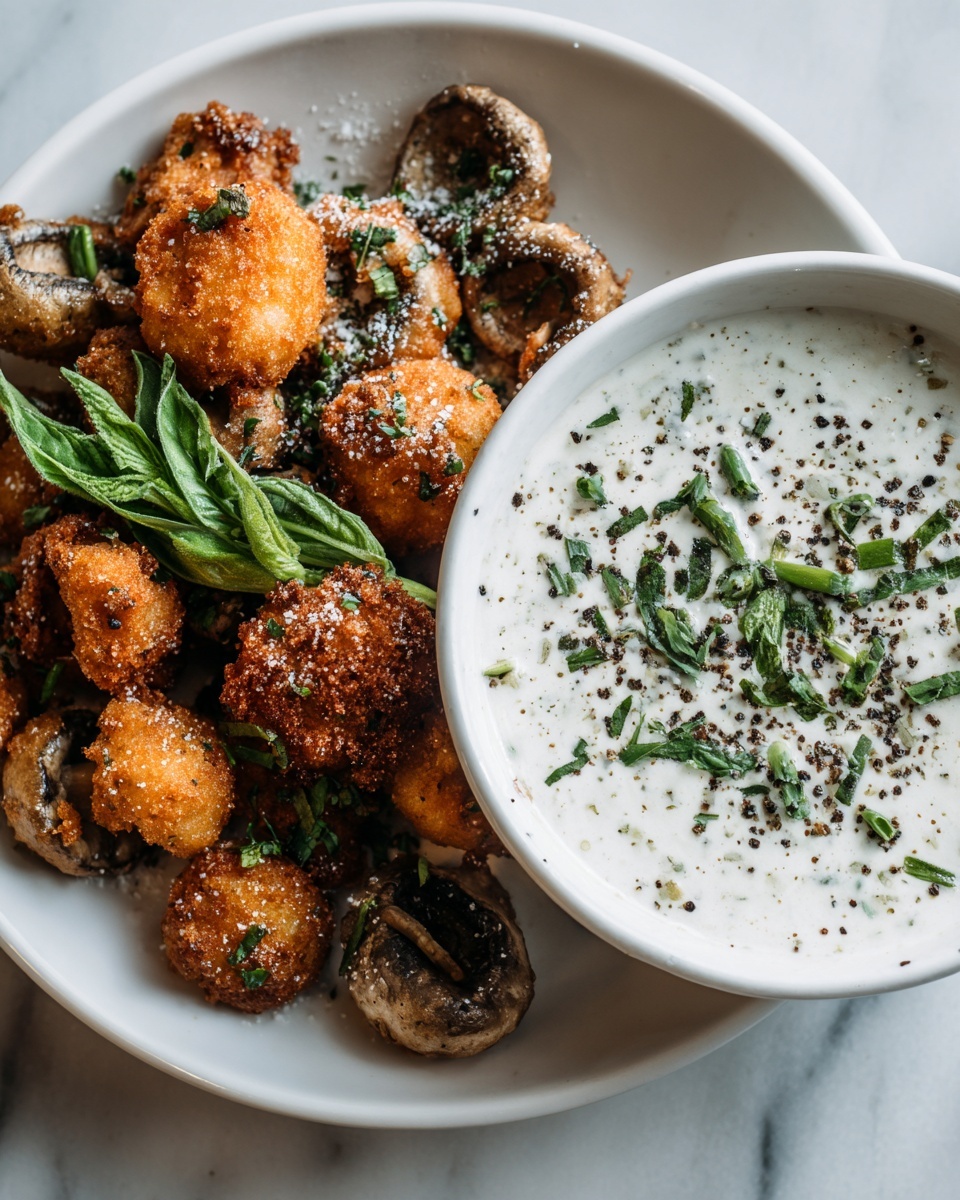 Fried Sliced Mushrooms with Ranch Dipping Sauce Recipe - Recipe Image