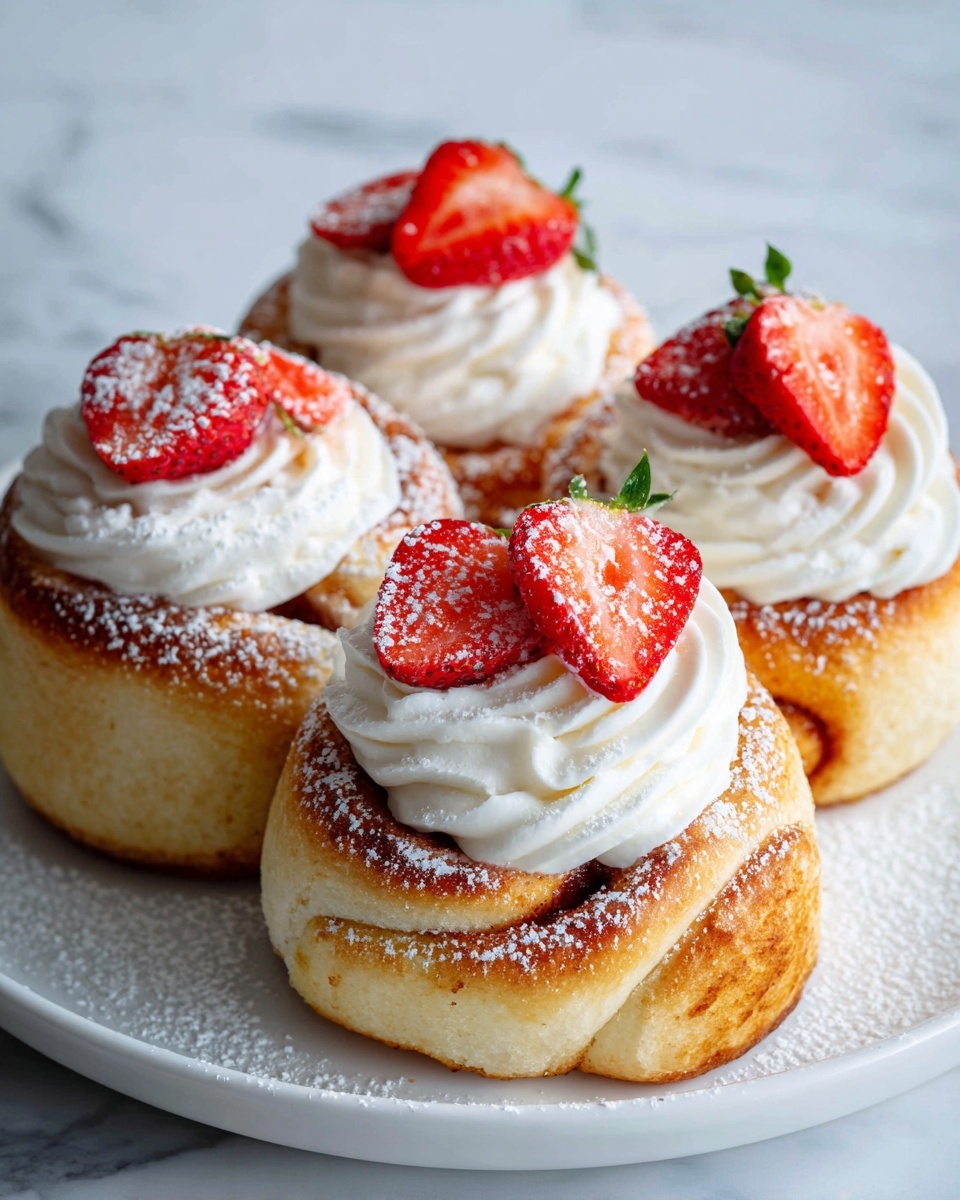 Strawberry and Cream Cinnamon Rolls with Strawberry Filling Recipe - Recipe Image