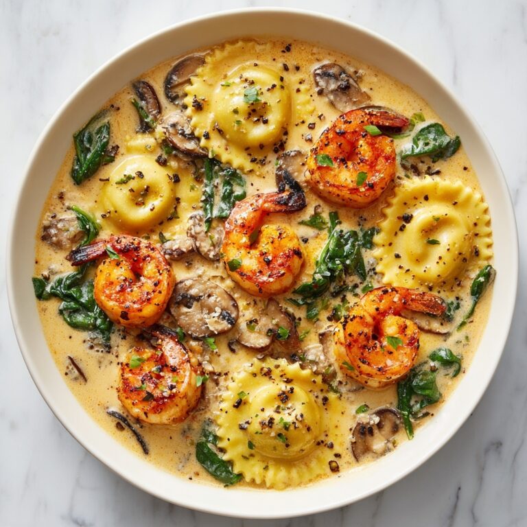 Seafood Ravioli with Spinach and Mushroom in Garlic Cream Sauce Recipe