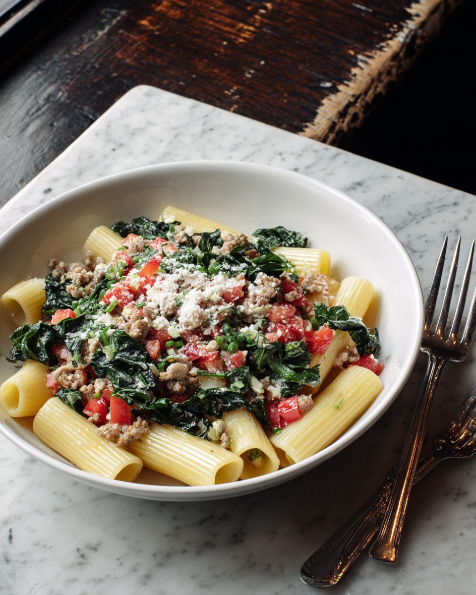 Spicy Paccheri with Sausage & Greens Recipe - Recipe Image
